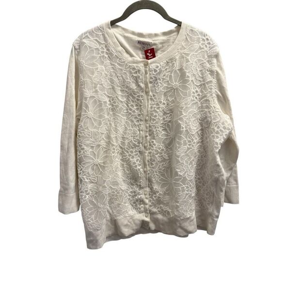 Merino white floral cardigan XXL new with tags! - Picture 1 of 3